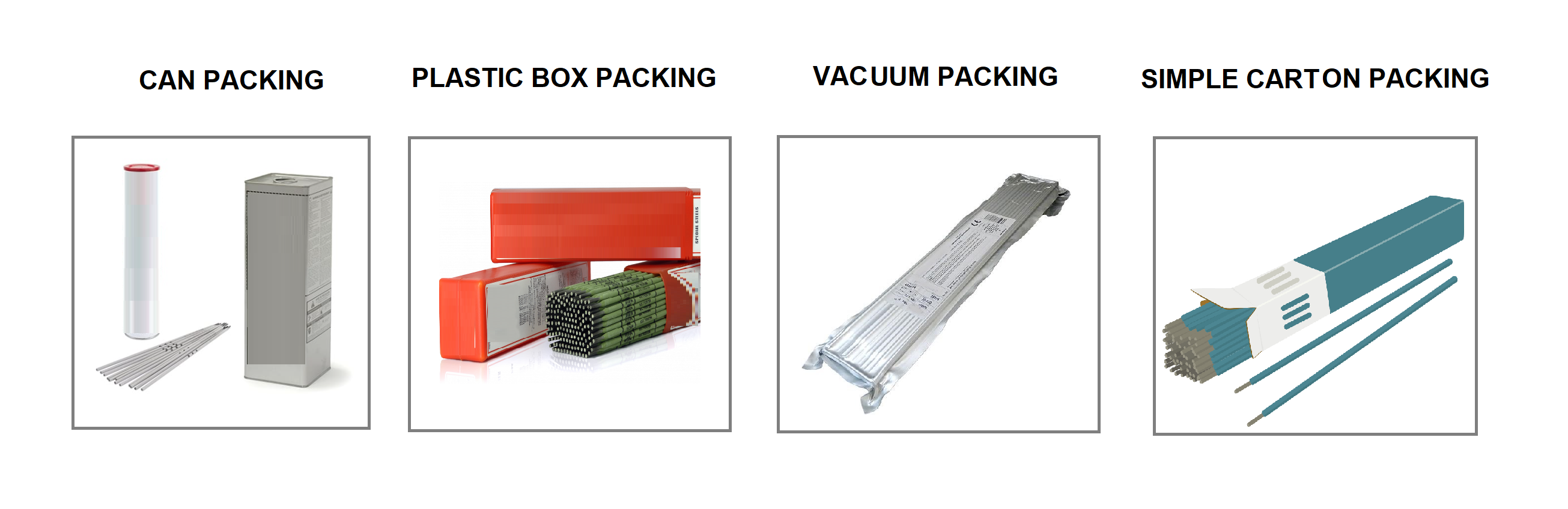different types of welding electrode packing