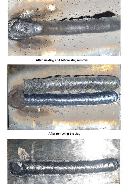 Welding in flat mode is the first step to check the quality of the electrode