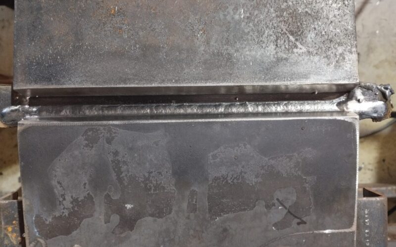 Welding of Test Plate -Second Stage Flux Cored Welding Wire Approval according to American Welding Society-first line is welded